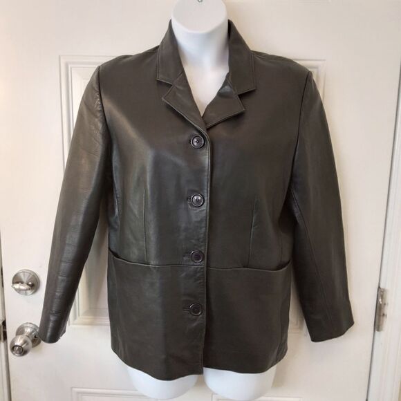 KC Collections black button front leather jacket - Picture 1 of 17
